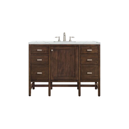 James Martin Vanities Addison 48in Single Vanity, Mid-Century Acacia w/ 3 CM Ethereal Noctis Quartz Top E444-V48-MCA-3ENC